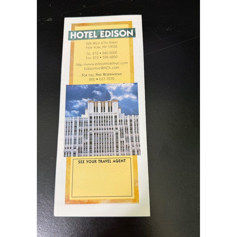 Vintage Hotel Edison NYC Travel Brochure Art Deco Times Square New York Map